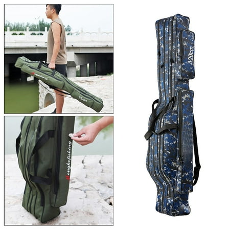 Fishing Rod Case Oxford Fishing Bag Portable Folding Fishing Rod Reel Tool Carry Case Carrier Travel Bag Blue 110cm