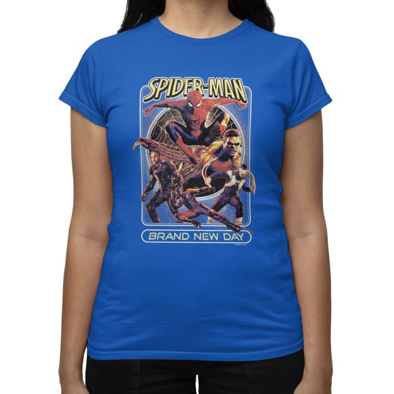 Marvel Spider-Man Brand New Day Women's Vintage Style Movie Poster T-Shirt (Royal, S-XXL)