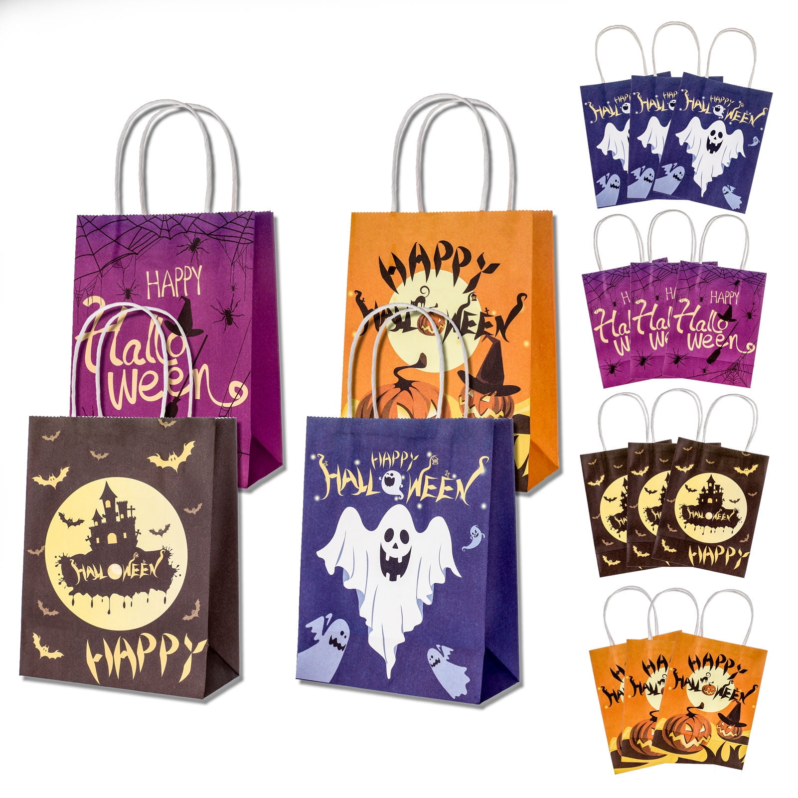 HEQUSIGNS 12 Pcs Halloween Pumpkin Gift Candy Bags, Halloween Paper