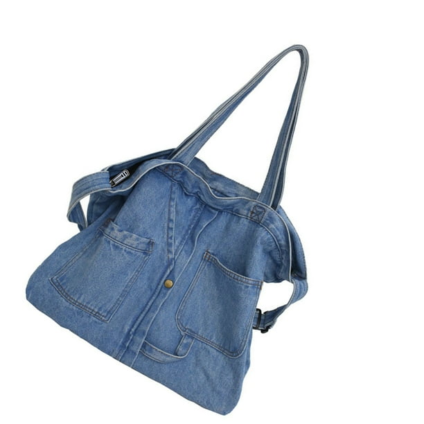Qarigey Bolso de hombro de mezclilla Color sólido Crossbody Tote Casual Case Bolsa de mano de gran capacidad Bolsas de mensajero portátiles Suministros Bolsas de mensajero y de hombro Azul claro Qarigey AP014191-02