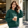 thumbnail image 6 of Hearthz Fleece Sweatshirts for Women Solid Color Drop Shoulder Long Sleeve Women's Crewneck Sweatshirts Fall Winter Athletic Workout Pullover Top Dark Green XL, 6 of 6