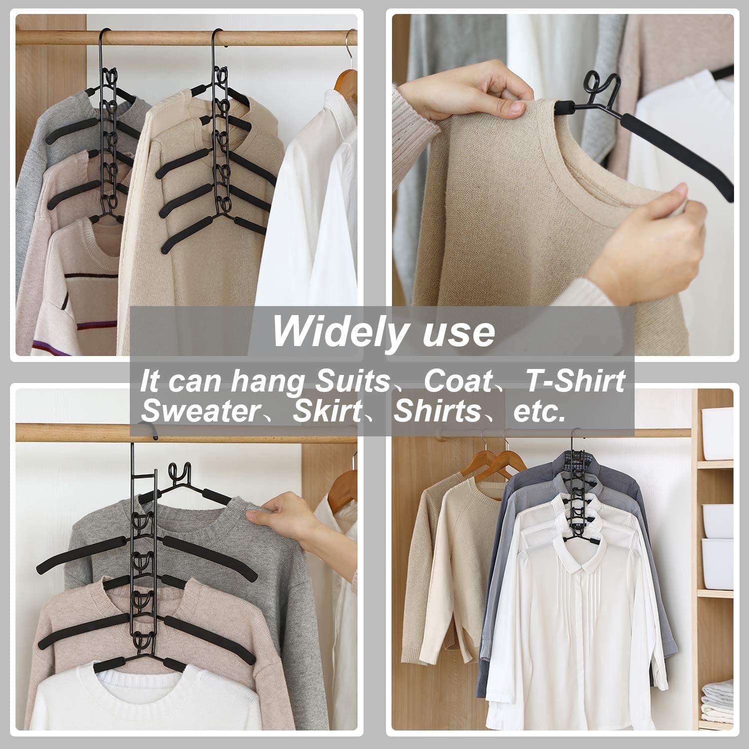 4 Pack 5-in-1 Multi-Layer Closet Hangers, Space Saving Non-Slip Foam Padded Heavy Duty Hanger for Coats, Sweaters, Suits & Shirts, Closet Organizer Storage