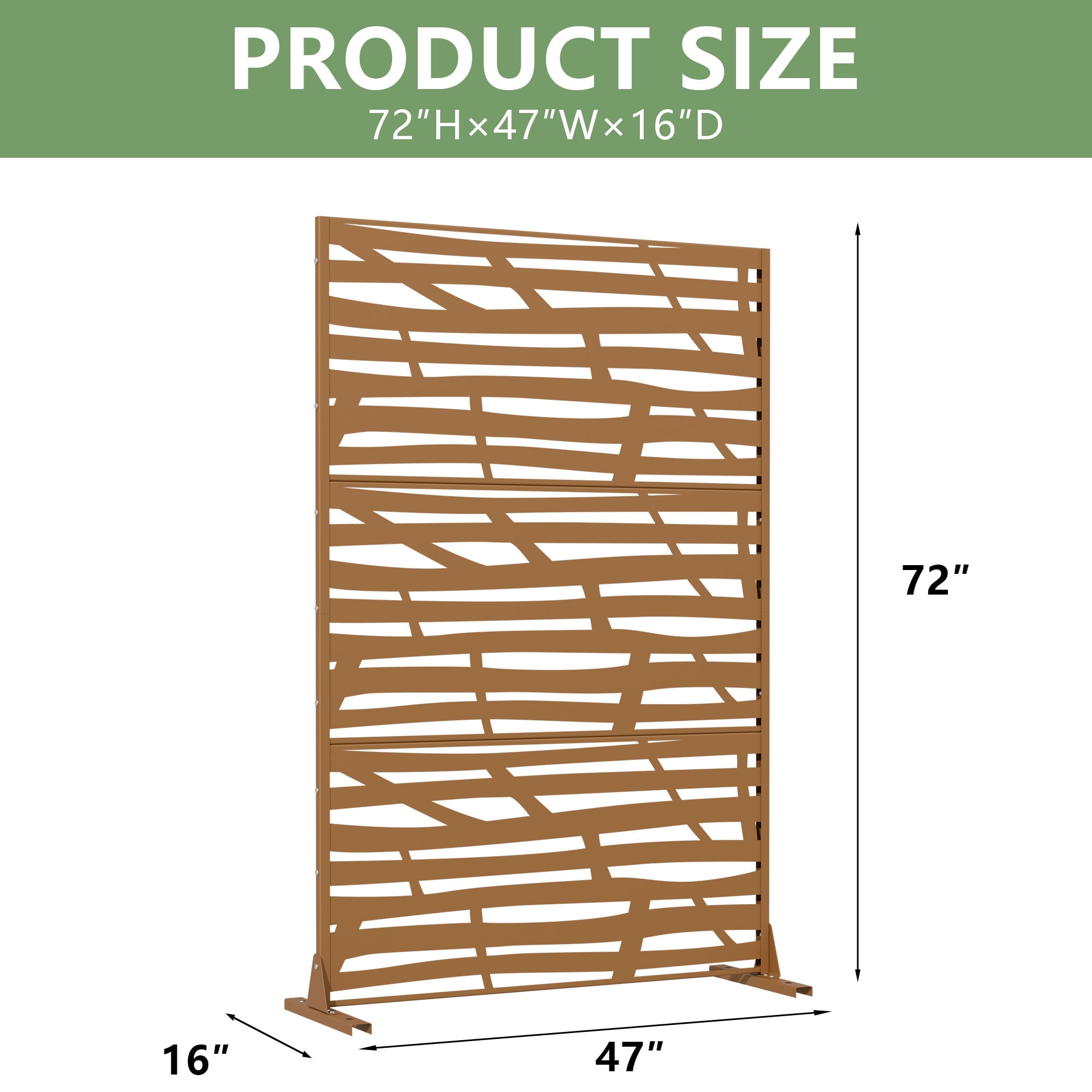 MAYEERTY 72*47in Outdoor Privacy Screen, Horizontal Slat Metal Privacy Fence, Deck Privacy Panel for Patio, Balcony, Garden