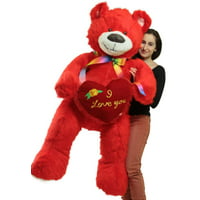 Life Size 5 Foot Red Teddy Bear with I Love You Heart Pillow, Big Plush Soft Stuffed Animal Made in USA