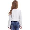 thumbnail image 5 of YunPes Girls Tulle Mock Neck Blouses Puff Sleeve Floral Ruffle Front Shirt with Bow Tie Kids Elegant Button Down Shirts Uniform Tops, 5 of 6