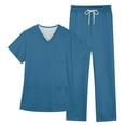 thumbnail image 5 of JGNGSHN Scrub Sets for Woman Solid Color V-Neck Short Sleeve Long Pants Nurse Uniform with Pock Blue XXXL, 5 of 6