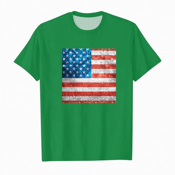 Ccpelsie Kids American Flag Shirt for Toddler Boys Girls 4th of July T-Shirt Kids Patriotic Short Sleeve USA Stripes Tees Shirts(Green,8-9 Years)