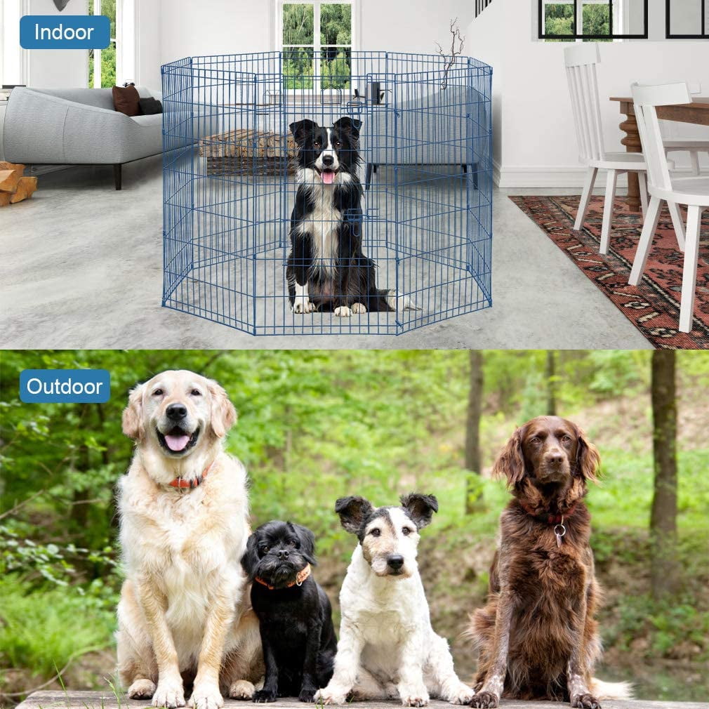 NiamVelo 48 inch Metal Dog Playpen Indoor Outdoor Large Folding Dog Fence Animal Exercise Heavy Duty Portable Puppy Playpen for Dog Cat Rabbits -8 Panel, Blue