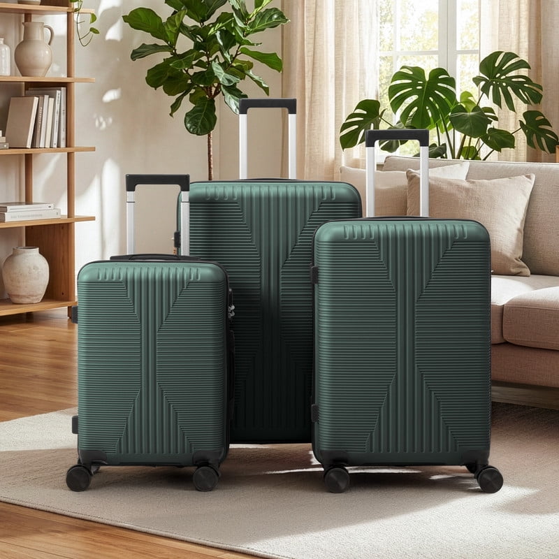 Alikpop 28 Inch Dark Green PP Hardside Spinner Luggage, Large Checked Suitcase with Combination Lock