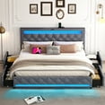 thumbnail image 6 of King Size Bed Frame with LED Light Headboard & Outlets, Upholstered Headboard, Solid Wooden Slat Support, 4 Storage Drawers, No Box Spring Needed, 6 of 8