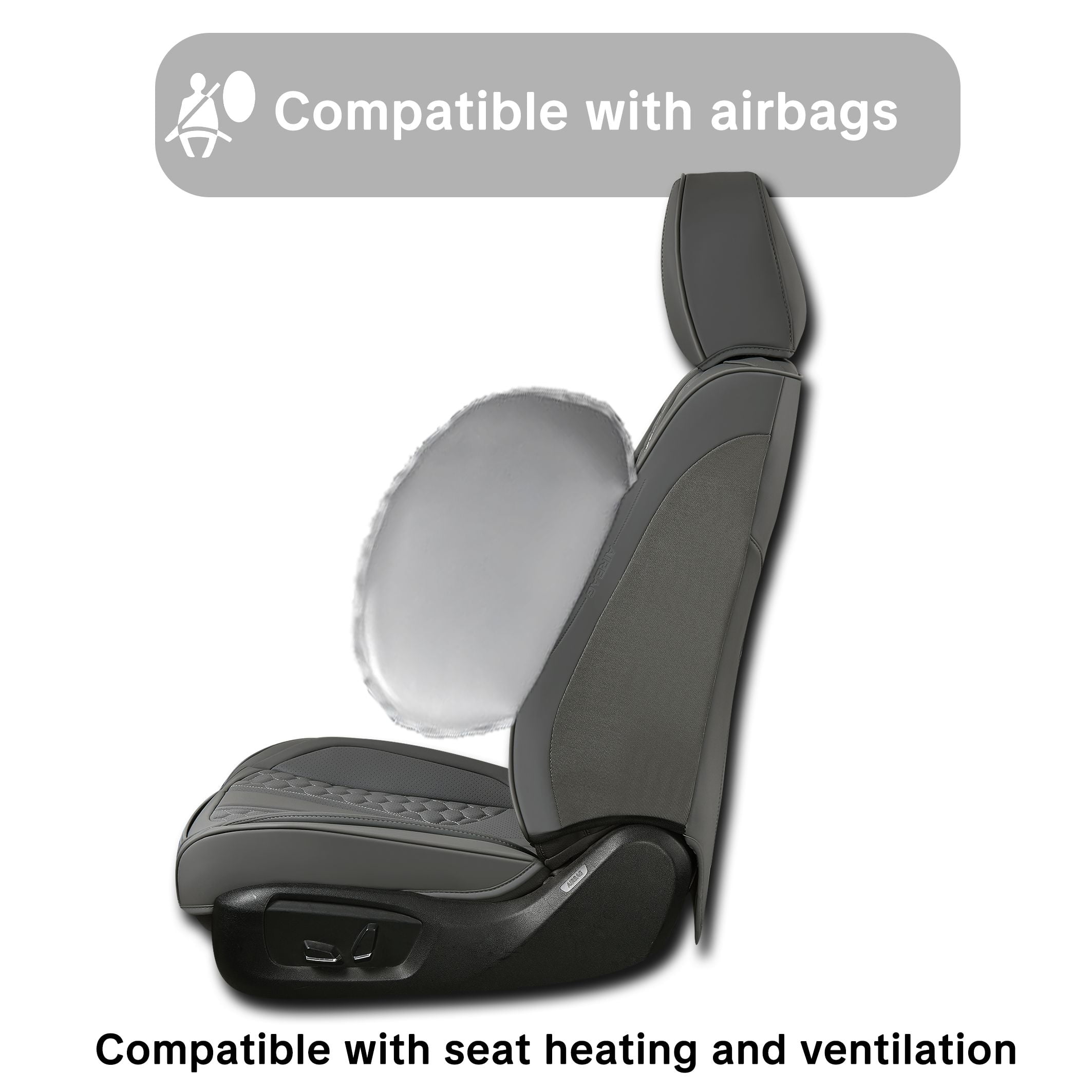 Car Seat Cover for Hyundai Kona 2018-2026, Gray Car Seat Covers, Premium Leather, Full Set of 5 Seats, Waterproof, Anti-Slip, Protect and Upgrade Seats, Beautify the Interior of Old Cars