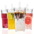 thumbnail image 1 of Vasos de vidrio GOSCHE de 600 ml con sorbetes y tapas, paquete de 4, transparentes, 1 of 8