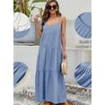 thumbnail image 3 of Spaghetti Straps Women Summer Maxi Dress Casaul Solid V-Neck Backless Cami Dresses with Pockets, 3 of 6
