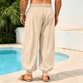 thumbnail image 4 of WULMLEO Mens Harem Pants Casual Elastic Waist Drawstring Baggy Hippie Trousers Cotton Linen Boho Yoga Beach Pants Khaki L, 4 of 7
