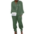 thumbnail image 1 of Txlixc, 2 uds., conjuntos de otoño para mujer, camisa de manga larga con solapa acanalada de Color sólido + traje de pantalón largo para mujer, negro/verde/blanco/azul Txlixc Moda, 1 of 8