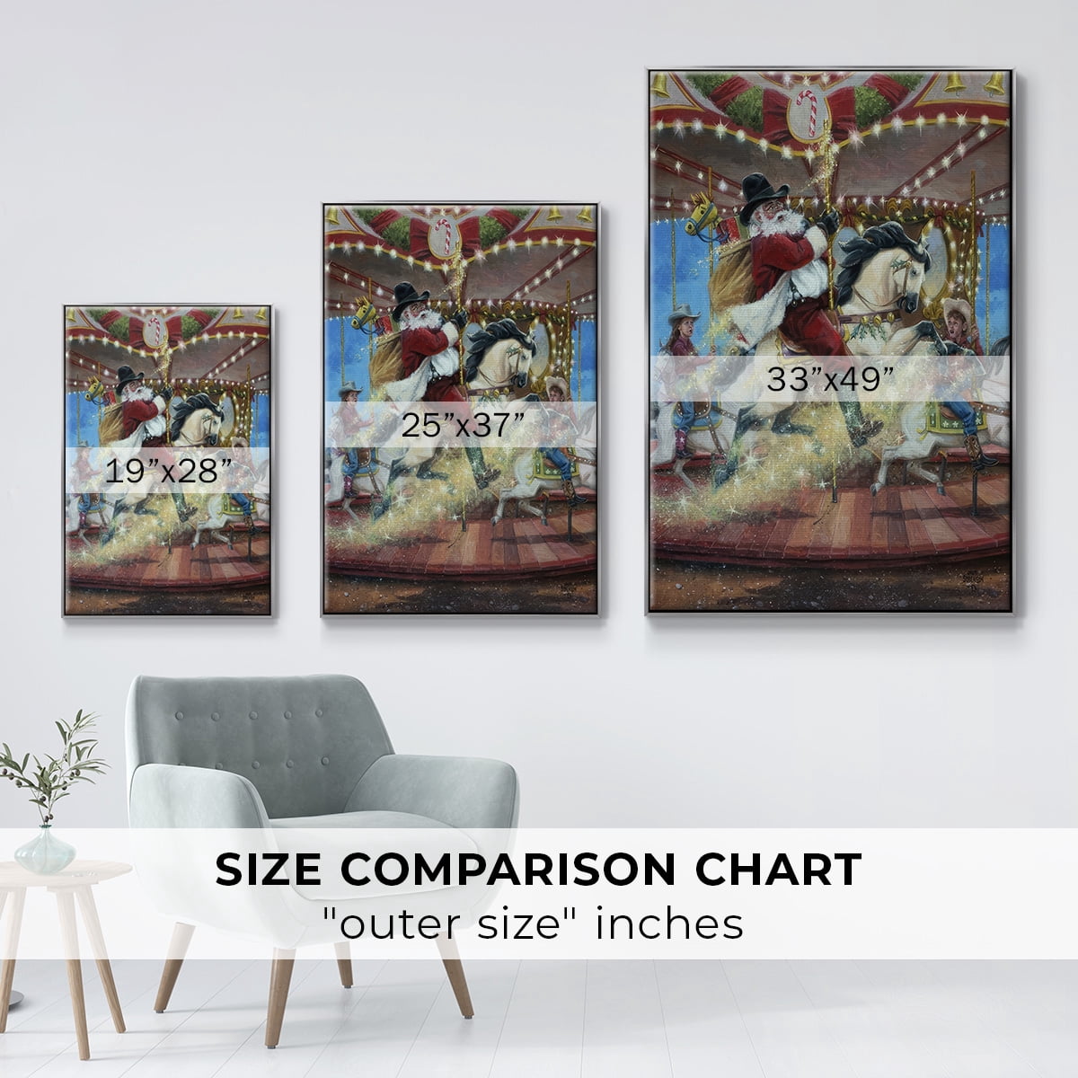 Merry Go Round - Framed Gallery Wrapped Holiday Canvas - 27 x 41 - Silver Frame