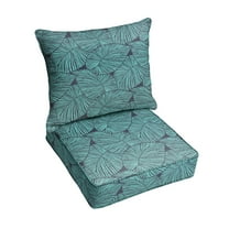 Blue Tropical 23 in x 27 in x 5 in Deep Seating Indoor/Outdoor Corded Pillow and Cushion Set