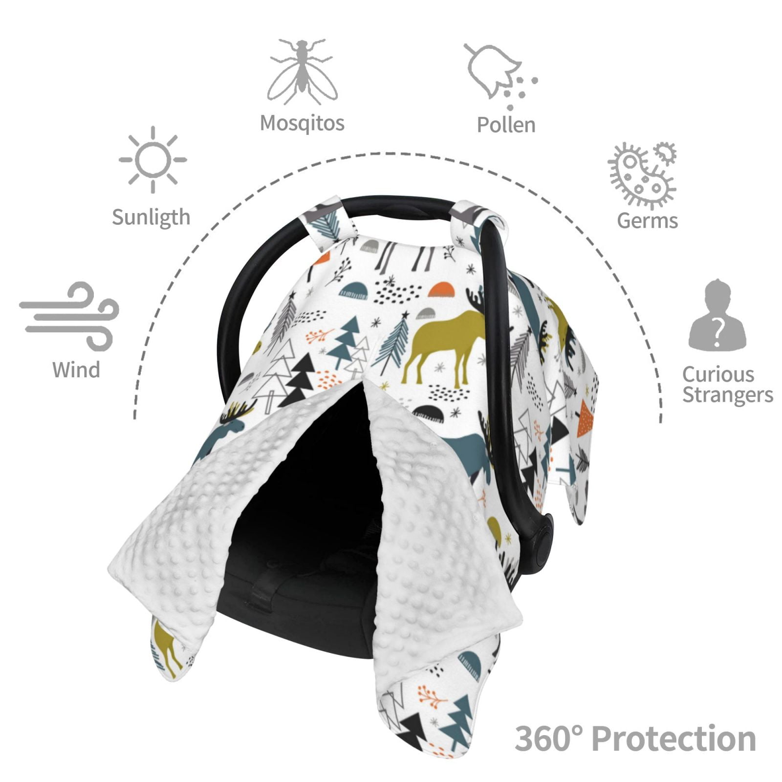 Car Seat Cover Baby - moose fores trees cartoon Breathable Infant Car Seat Cover for Baby Carseat, Lightweight Comfort Baby Essentials Must Haves Newborn Stuff for Girl Boy