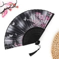 thumbnail image 4 of Chinese Fans Folding Fan, 8 in Bamboo Ribs, Black Silk Fabric, Cherry Blossom Motifs, Handheld Cooling, Summer Outings, Pink White Gradient, 1 Pc, 4 of 8
