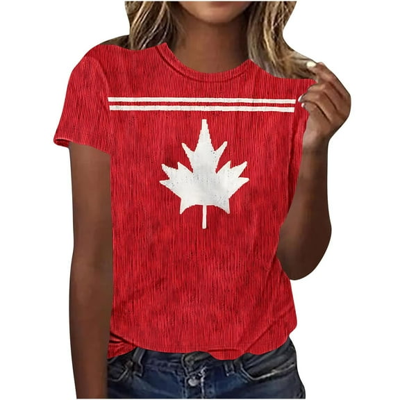 Youyipin Women's Clothing Vintage Style Retro Canadian Maple Leaf Women's Short Sleeve Round Neck T-Shirt Graphic Tees For Women