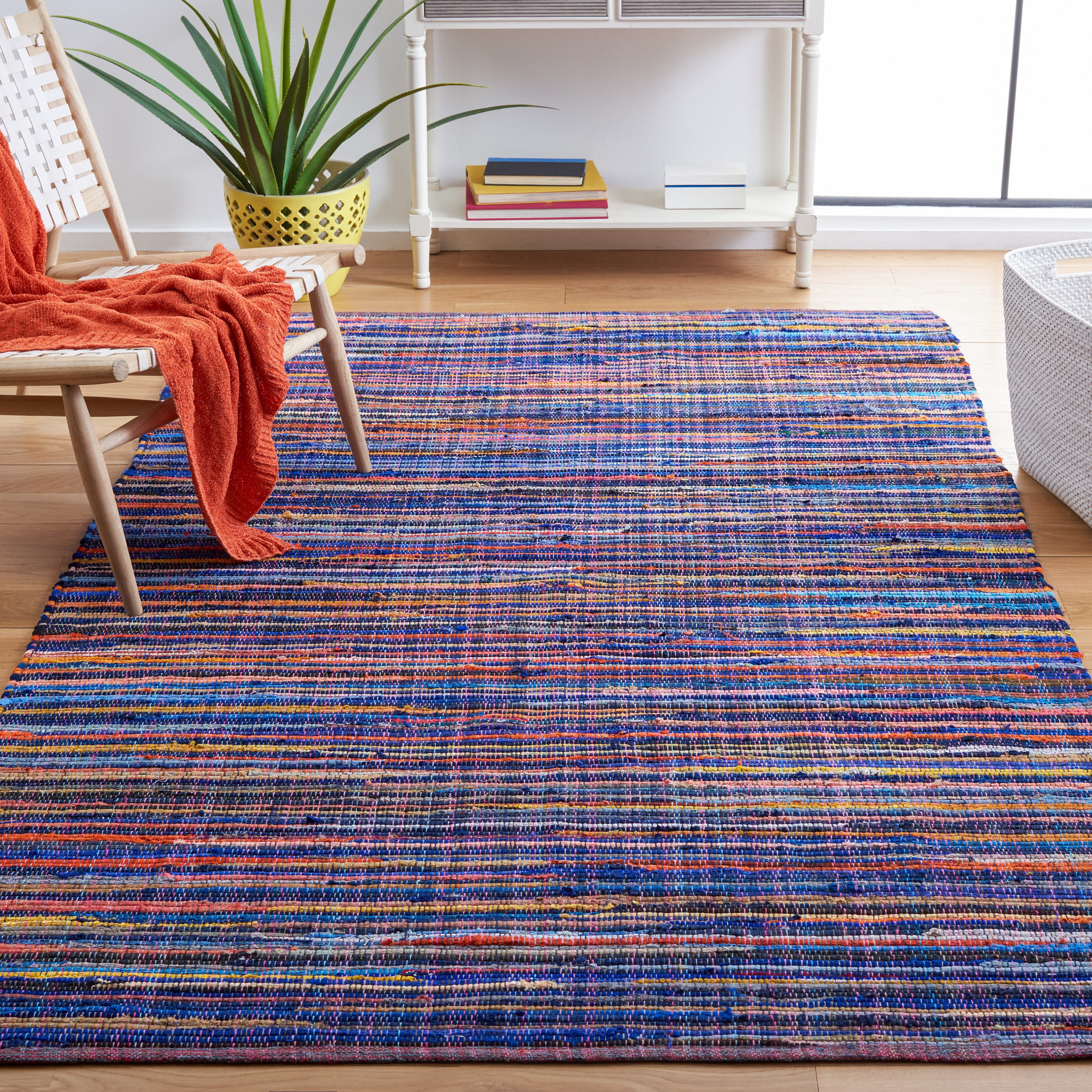 SAFAVIEH Rag Petar Striped Cotton Area Rug, Blue/Multi, 5' x 8'