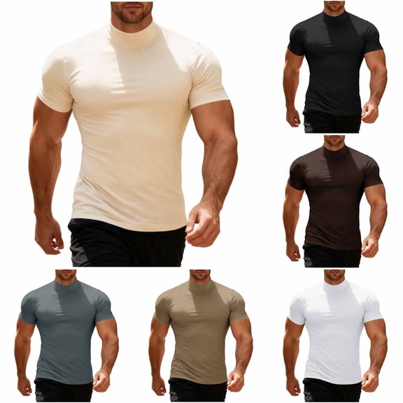 Rvwovn Men's Short Sleeve Mock Neck T-Shirts - Solid Basic Summer Pullover Tees