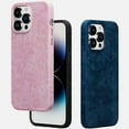 thumbnail image 2 of Phone Case for Apple iPhone 14, Vintage Handmade Fully-Wrapped Synthetic Suede Cover, Compatible with Magsafe Wireless Charging Shockproof Anti-scratch for iPhone 14, Darkgreen, 2 of 11
