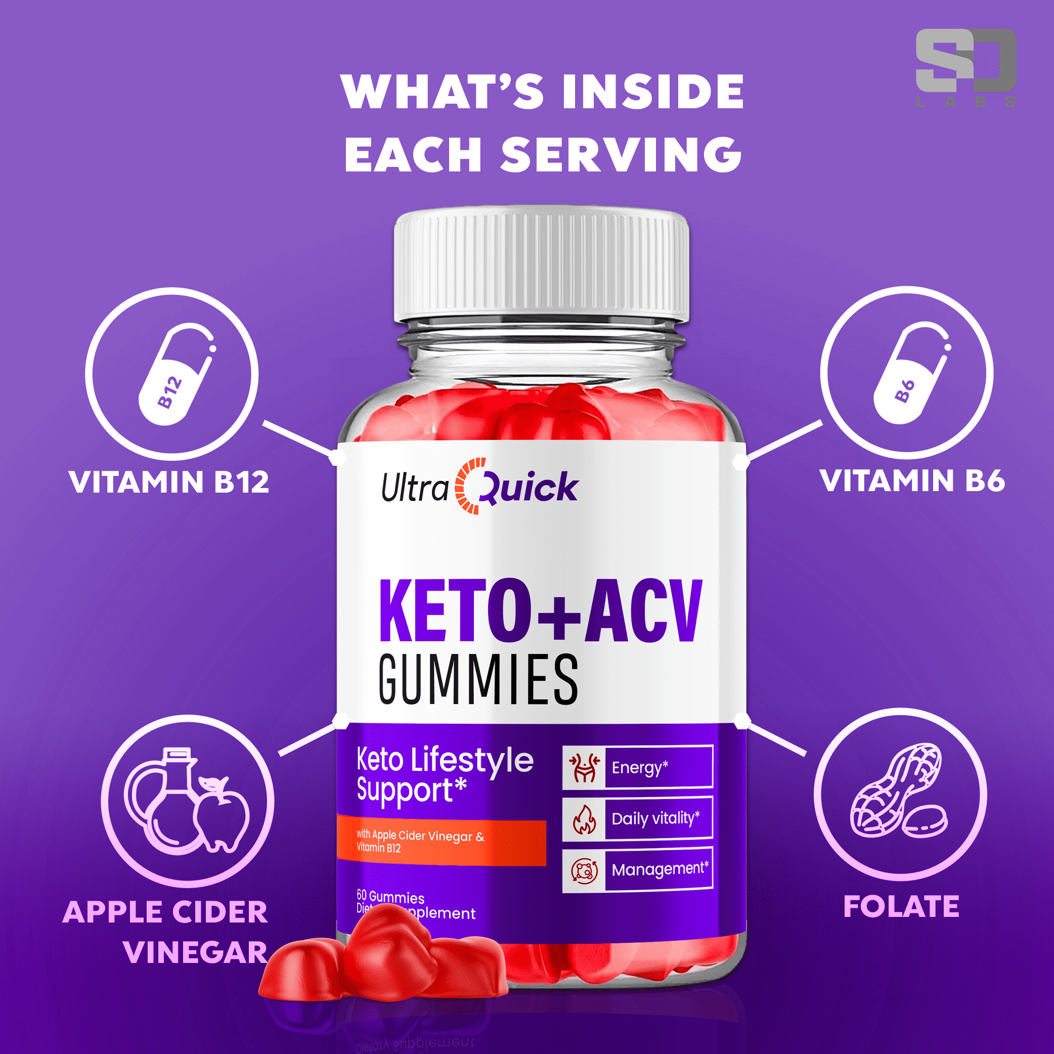 Ultra Quick Keto + ACV 1000MG Gummies Keto Lifestyle Support 5 Bottle Pack