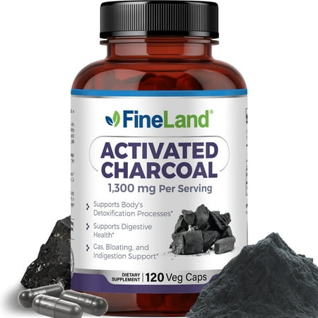 Fineland Activated Charcoal Detox Cleanse Support, 1,300 mg, 120 Vegan Pills