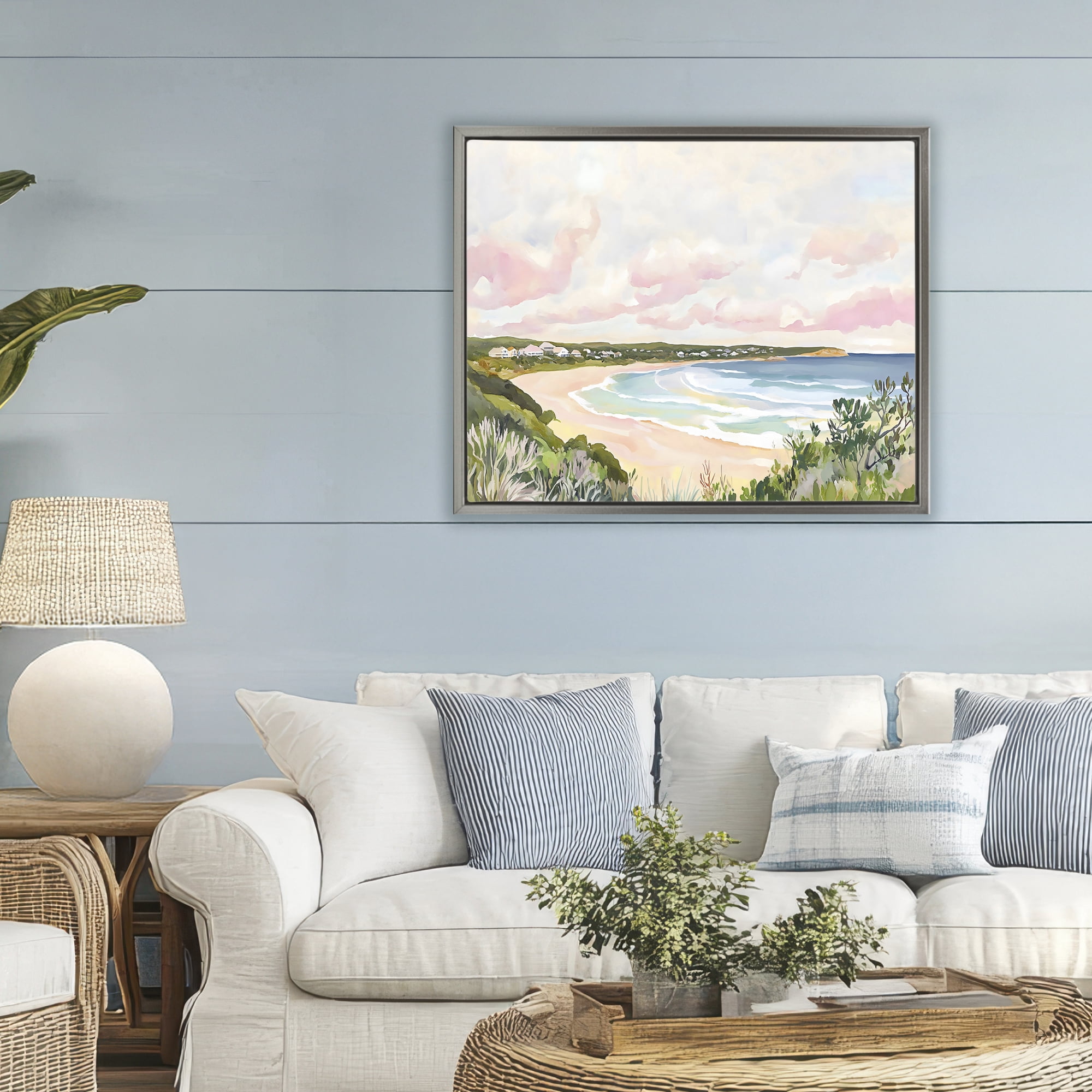 Stupell Industries Serene Sunset Beach Panorama Gray Framed Floater Canvas Wall Art, design by The Prints Vibe