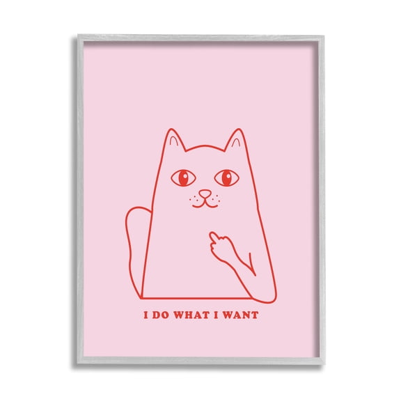 Stupell Industries Do What I Want Cat Animals & Insects Painting Gray Framed Art Print Wall Art, 11 x 14