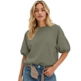 thumbnail image 3 of XINPING Oversized Short Sleeve Sweatshirts for Women Crewneck Puff Sleeve Top Solid Casual Dressy Business Blouse Crew Neck Loose Fit, Cute Spring Summer Top, Trendy Fashion, Lightweight M, 3 of 5