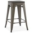 thumbnail image 2 of BELLEZE Set Of 4, 24Inch Metal Bar Stools Dining Chairs With Wood Seat, Stackable Counter Height Barstools, Brown, 2 of 5