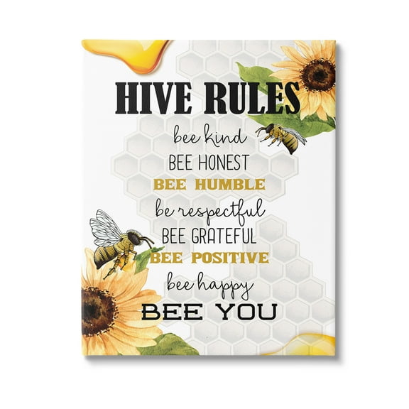 Stupell Industries Bee Hive Rules Animals & Insects Painting Gallery Wrapped Canvas Art Print Wall Art, 16 x 20