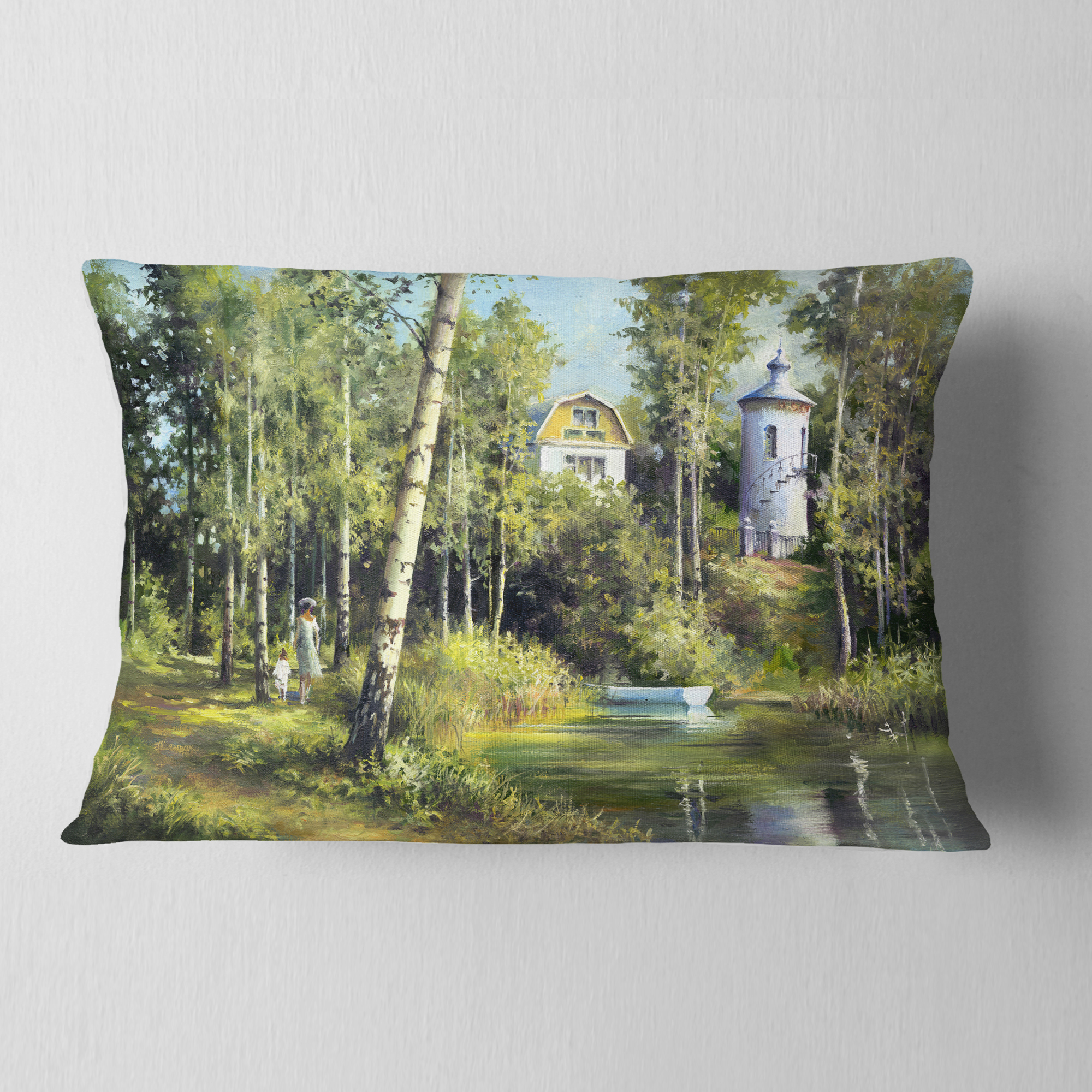 Designart The River in the Spring - Landscape Printed Throw Pillow - 12x20