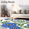 thumbnail image 2 of ODIKA 2'x3' Machine Washable Non-Slip Area Rug, Elegant Hummingbird and Peony Motifs with Ornate Leaf High Traffic Rug, Blue, 477915, 2 of 7