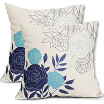 Navy Blue Floral Pillow Covers 18x18 Set of 2 Spring Summer Modern Elegant Flower Outdoor Throw Pillows Decorative Pillowcase Square Linen Cushion Case for Home Sofa Couch Bed