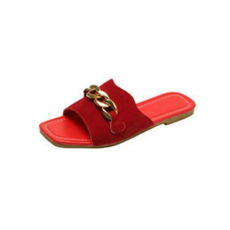 

Summer Savings Clearance! PEZHADA Womens Sandals Slippers for Women Summer Fashion Casual Metal Decoration Slippers Flat Bottom Solid Color Slippers Red