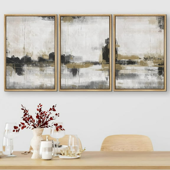 PixonSign Framed Canvas Print Wall Art Set Dark Pastel Grunge Paint Strokes Abstract Shapes Illustration Modern Art Decorative Nordic Minimal Zen - 24"x36"x3 Natural