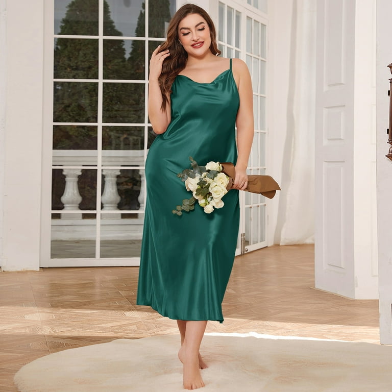Women Plus Size Satin Nightgowns Sexy V Neck Chemise Lingerie Long Sleepdress for Ladies Sleepwear Slip Negligee Adjustable Straps Nightshirt Sleeveless Full Length Night Dress XL 5XL Walmart