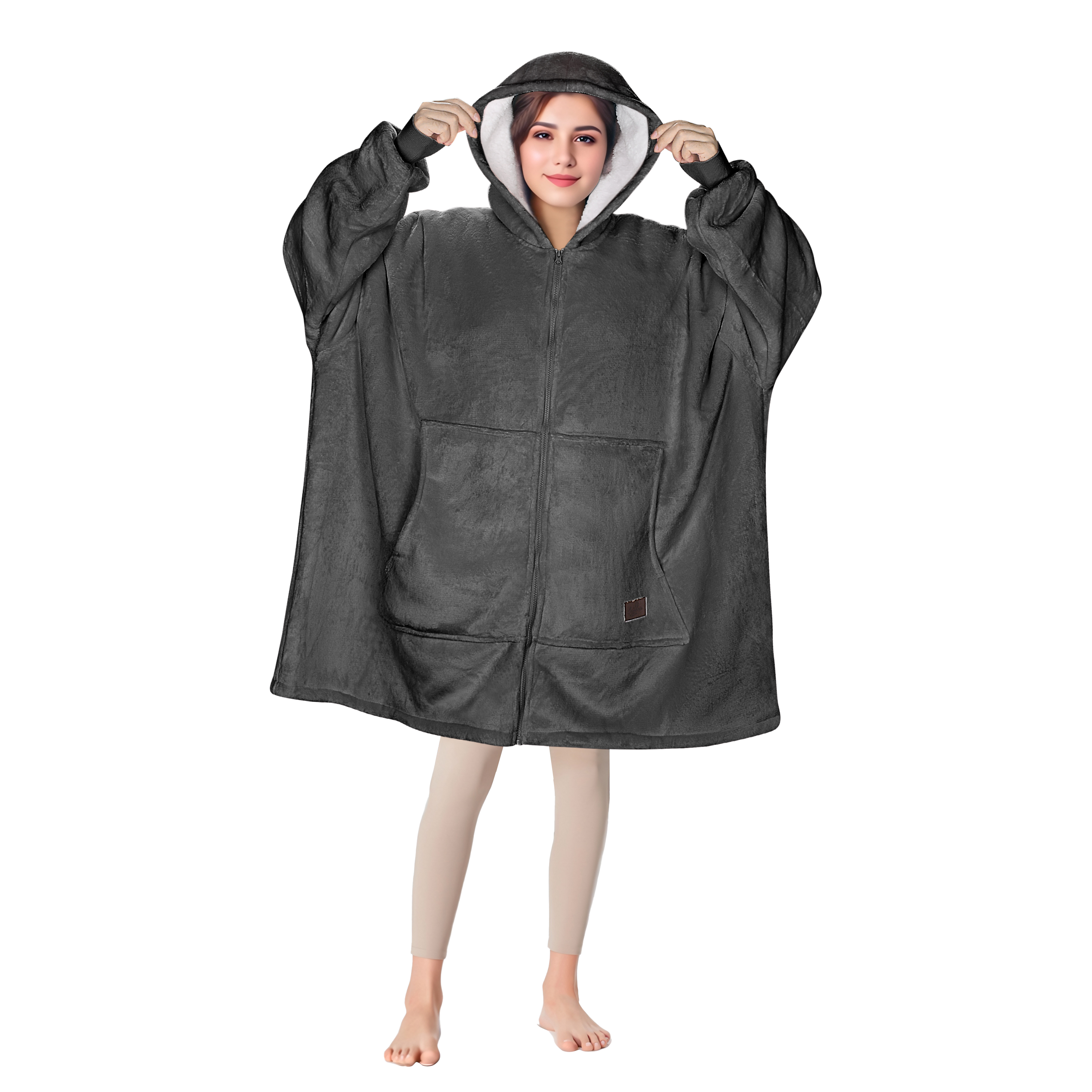Solaris Deluxe Reversible Fleece Oversized Blanket Sweatshirt with Hood Super Soft Warm Large Plush Sleeved Throws for Adult Wom