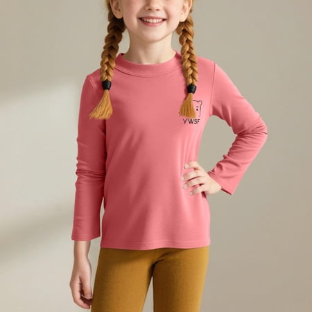 ATOGUTA Long Sleeve Thermal Tops for Kids Kids Crewneck T Shirts Casual Tops Tees Fleece Basic Tee Clothes Wine 1T-10