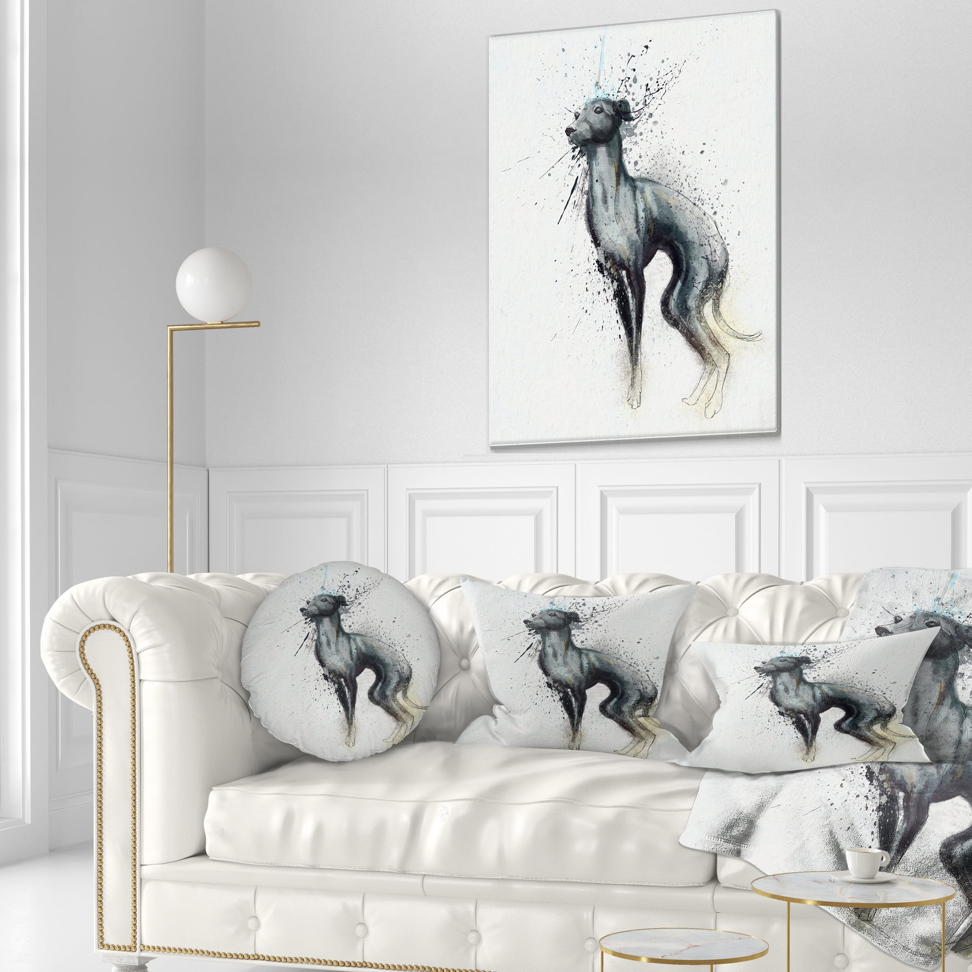 Designart Black Dog Watercolor with Splashes - Animal Throw Pillow - 12x20