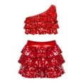 thumbnail image 4 of sususu Girls Outfits 2 piece Sequin Performance Two Piece Outfit Stretchy Comfort Fit Dance Top And Skirt For Parties And Shows,Red,11-12 Years, 4 of 6
