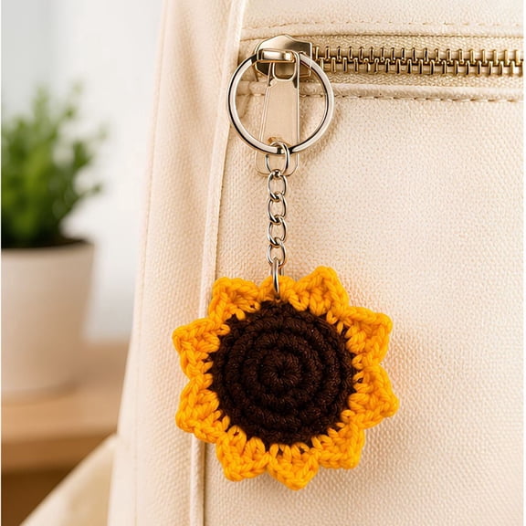 Handmade Crochet Sunflower Shape Keychain – Cute Soft Knitted Key Ring Charm for Bags, Keys & Gifts
