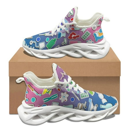 

Lace Up Women Flat Shoes Chemical Equipment Printed Mesh Shock Absorbing Sneakers Student Children Outdoor Basketball Shoes 2024