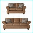 thumbnail image 5 of Traditional Ginger Brown Faux Leather Sofa & Loveseat Set with Antique Bronze Nailheads for Living Room, 5 of 10