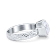 thumbnail image 2 of Simulated Cubic Zirconia Size-5 Art Deco Engagement Bridal Ring Hammered Finish Hexagon Round 925 Sterling Silver, 2 of 7