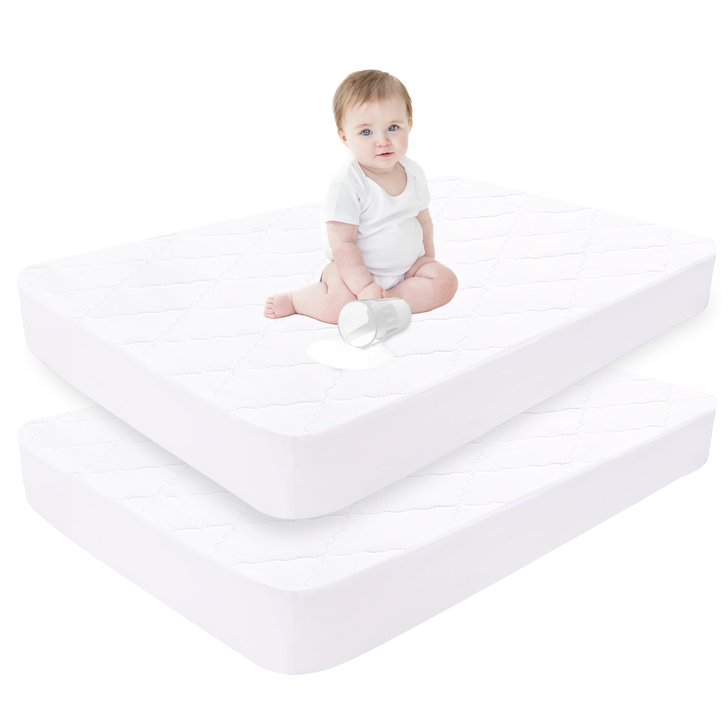 2 Pack Crib Mattress Protector Waterproof & Noiseless Crib Mattress Pad