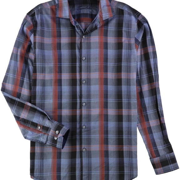 Tasso Elba Mens Plaid Button Up Shirt, Blue, Small